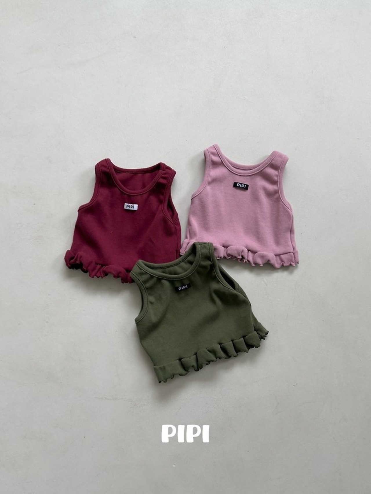 韓国子供服 / 26Autumn / 〖取寄〗pipi / カラーフリルノースリーブ / ベビー服 / キッズ服 *XS~Ｍ*