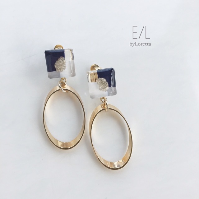 Square 3color oval hoop pierce/earring