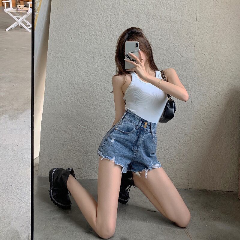 ジーンズ レディースサマー薄手パンツ ハイウェストウェストワイドレッグAラインショーツ 夏物 ブルマー ワイドパンツ ブラックストロベリース81916394814