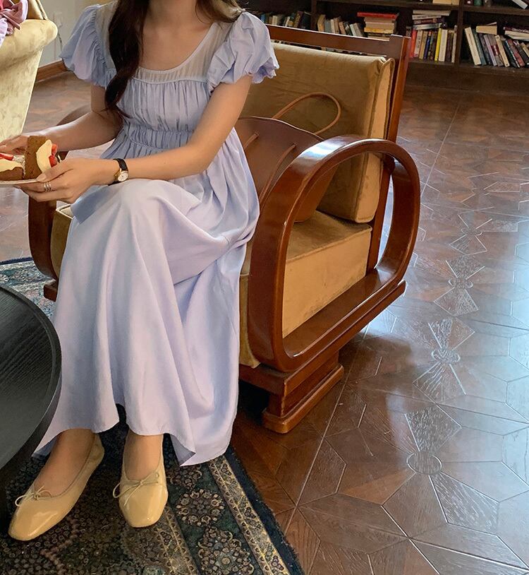 ウェストドレス サマーラウンドネックハイウェストホワイト 夏物 Oネック ビッグFスモールZ韓国98767930058