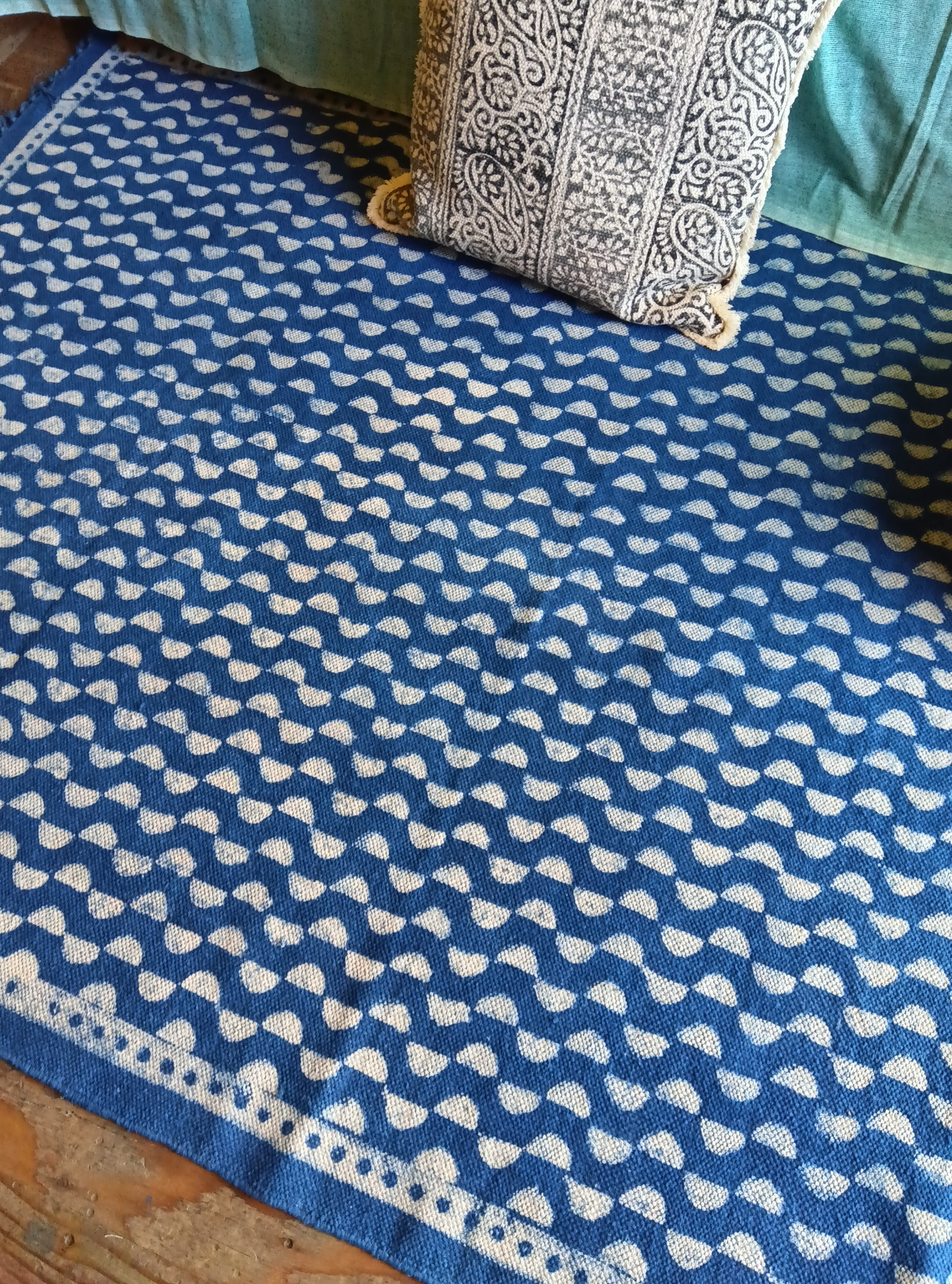インド直輸入】ラグ ラグマット 120×180cm インディゴ染め コットン 綿