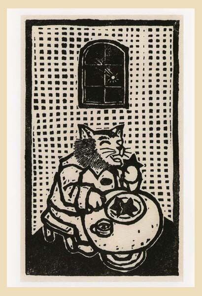 木版画「猫とりんご」版画家・漫画家／藤宮史のオリジナル版画 | 藤宮