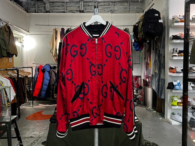 DREAM PRICE!! GUCCI SATIN GHOST BOMBER JACKET RED 48 453815 02200