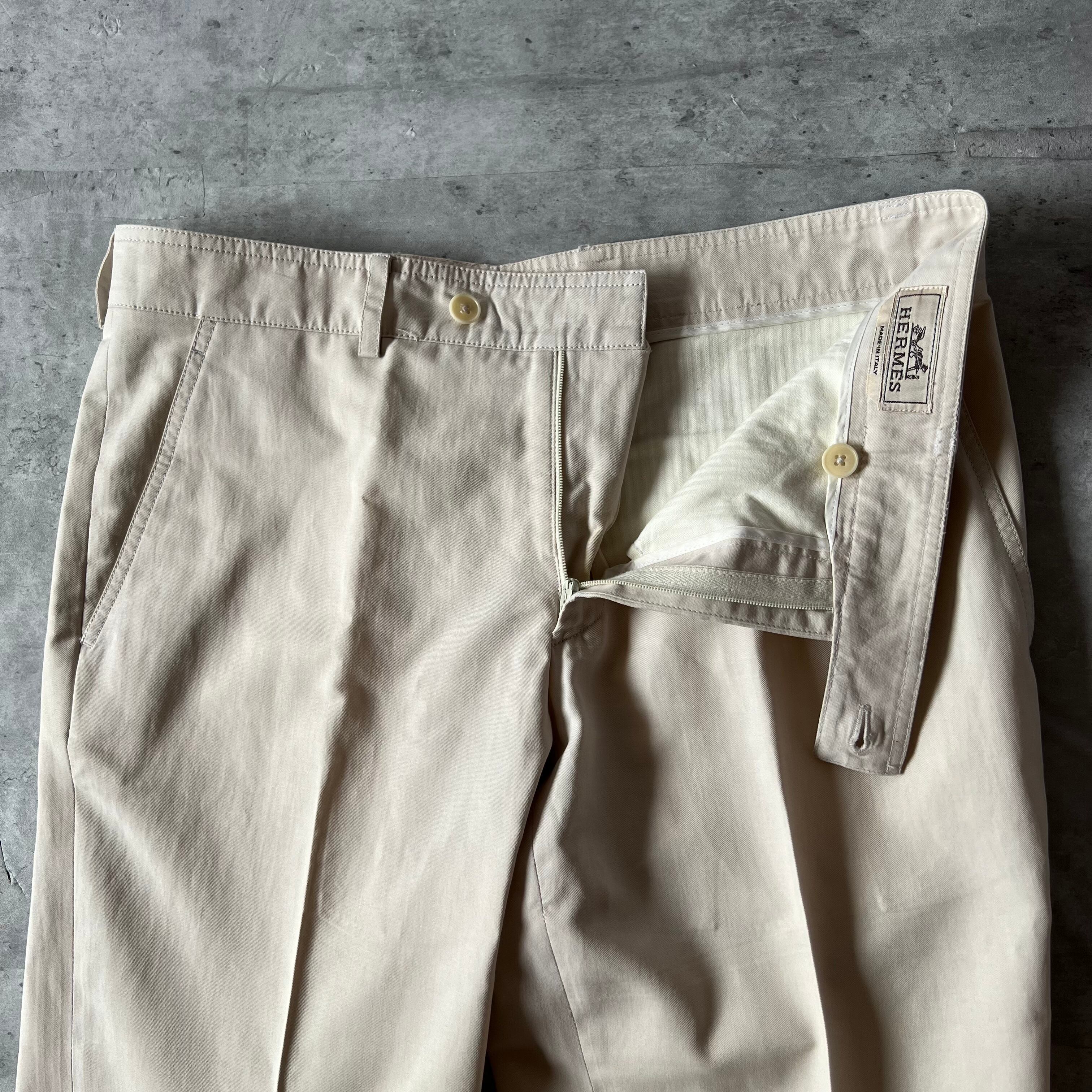 80s “Hermes” W34相当 cotton linen slacks pants made in italy 