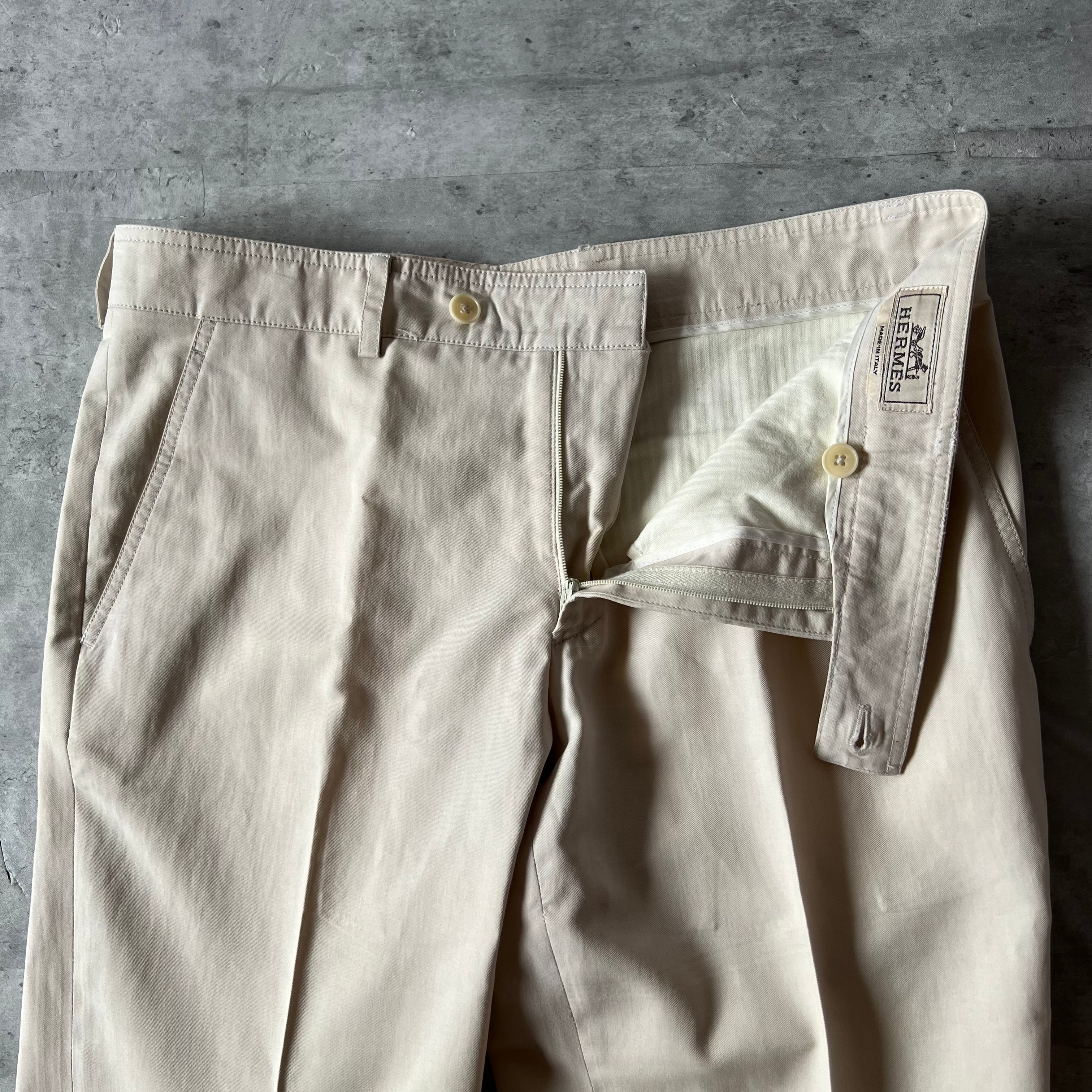 HERMES Linen Pants 035010H399 エルメス リネンパンツ スラックス シルク混 カーキオリーブ サイズ48【230714】【-A】【me04】