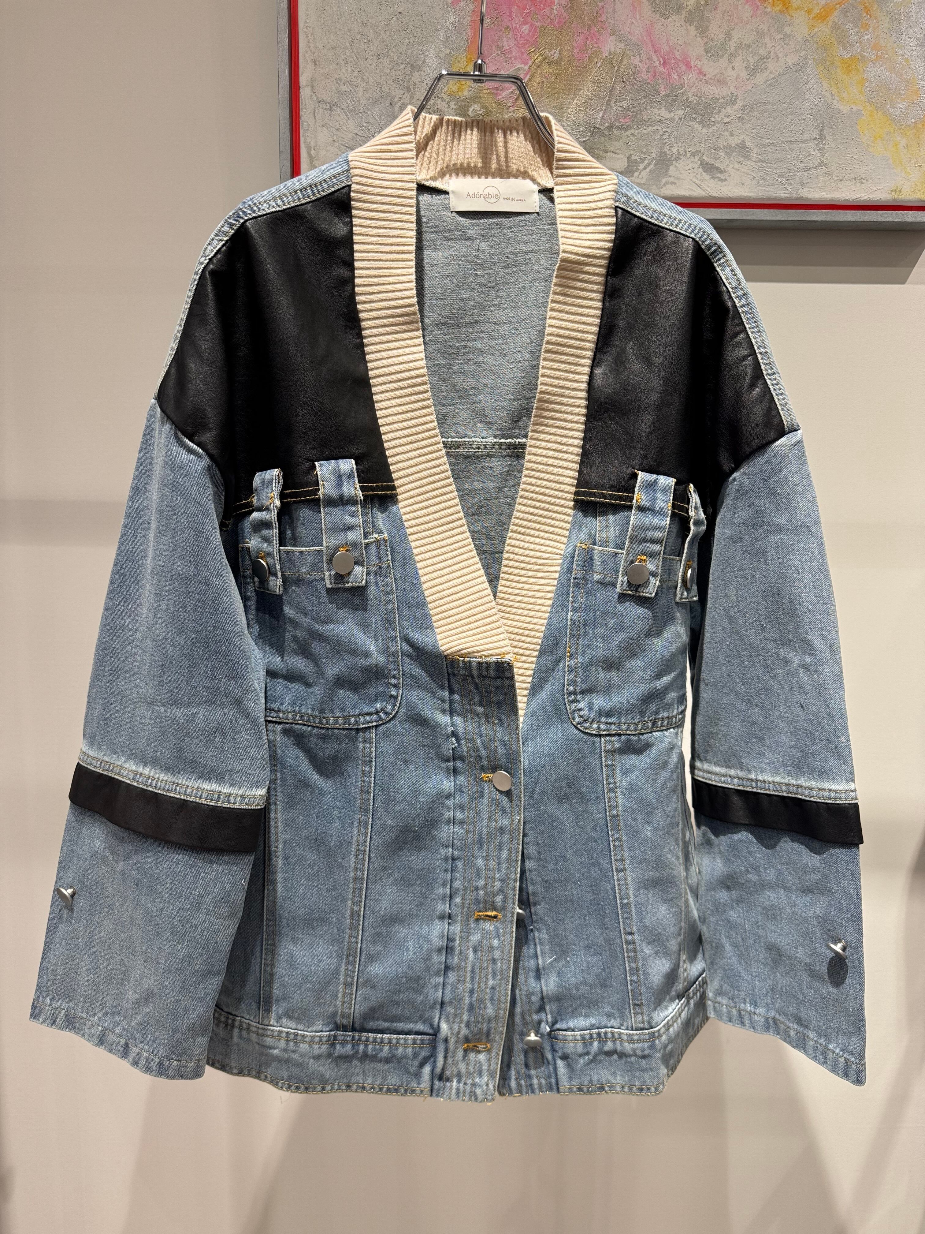 leather trimming denim jacket