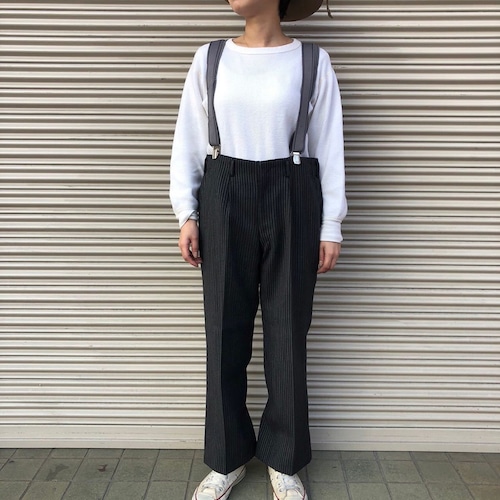 国産 美品 60s 70s Alexander ヴィンテージ ストライプ スラックス ドレスパンツ YZIPジッパー 80cm スーツ ウール Sサイズ ブラック