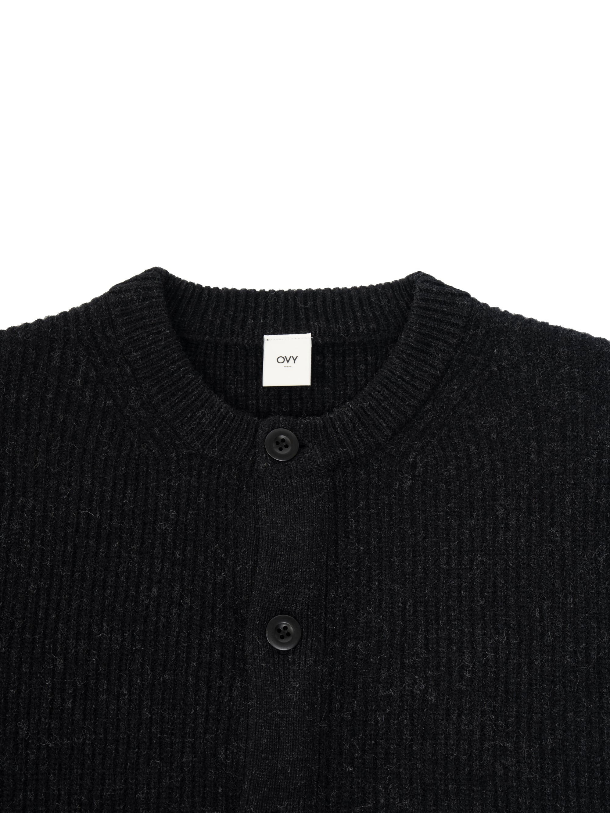 Super Comeback Lamb Wool Crew Neck Cardigan (black) | OVY