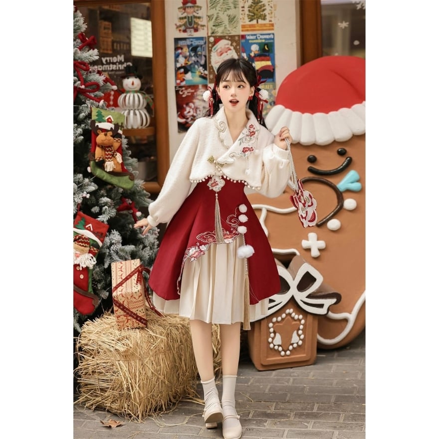 中華ロリィタ 刺繍チャイナ風セットアップ 上衣×吊り裙×半裙｜SEASONZ