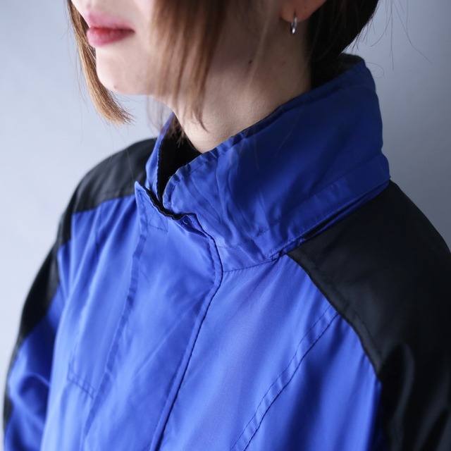 "マルボロ" blue × black good bi-color over silhouette nylon blouson