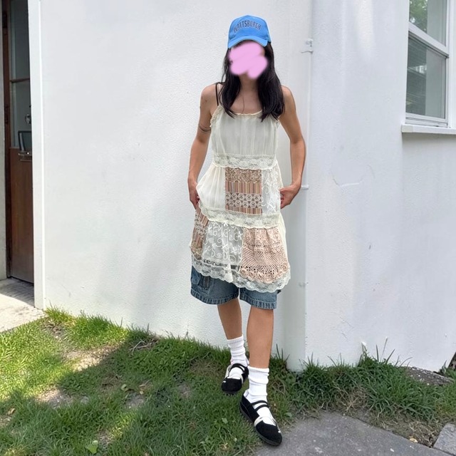 【LADIES】Patchwork Lace Cami Tunic - Free Size