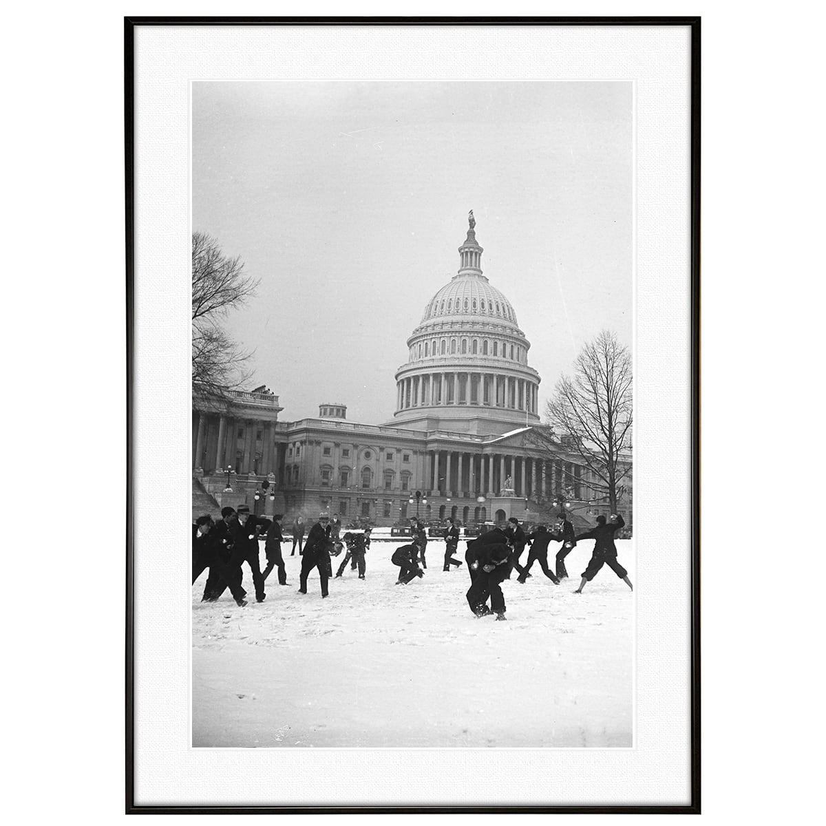 アメリカ写真 1930年頃 ワシントンD.C.連邦議会議事堂前での雪合戦 アートポスター額装 AS2004