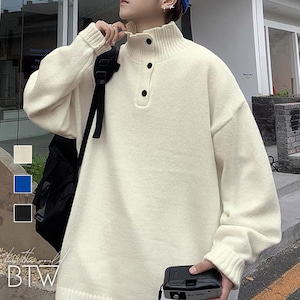 【韓国メンズファッション】ハイネックヘンリーセーター シンプル カジュアル きれいめ 大人 無地 BW2361