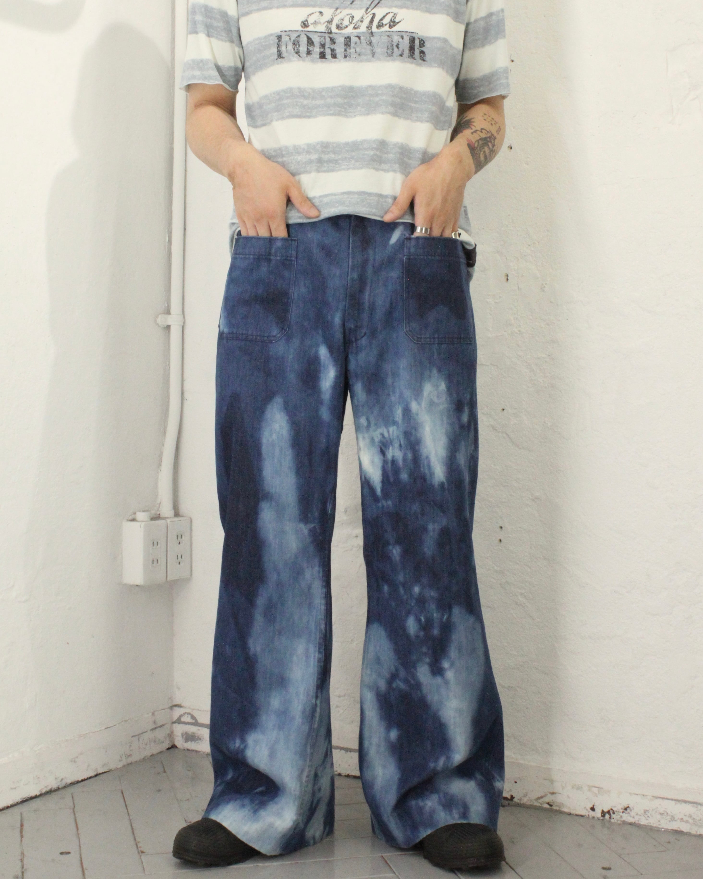 80s US NAVY "Bleaching" Denim Sailor Pants