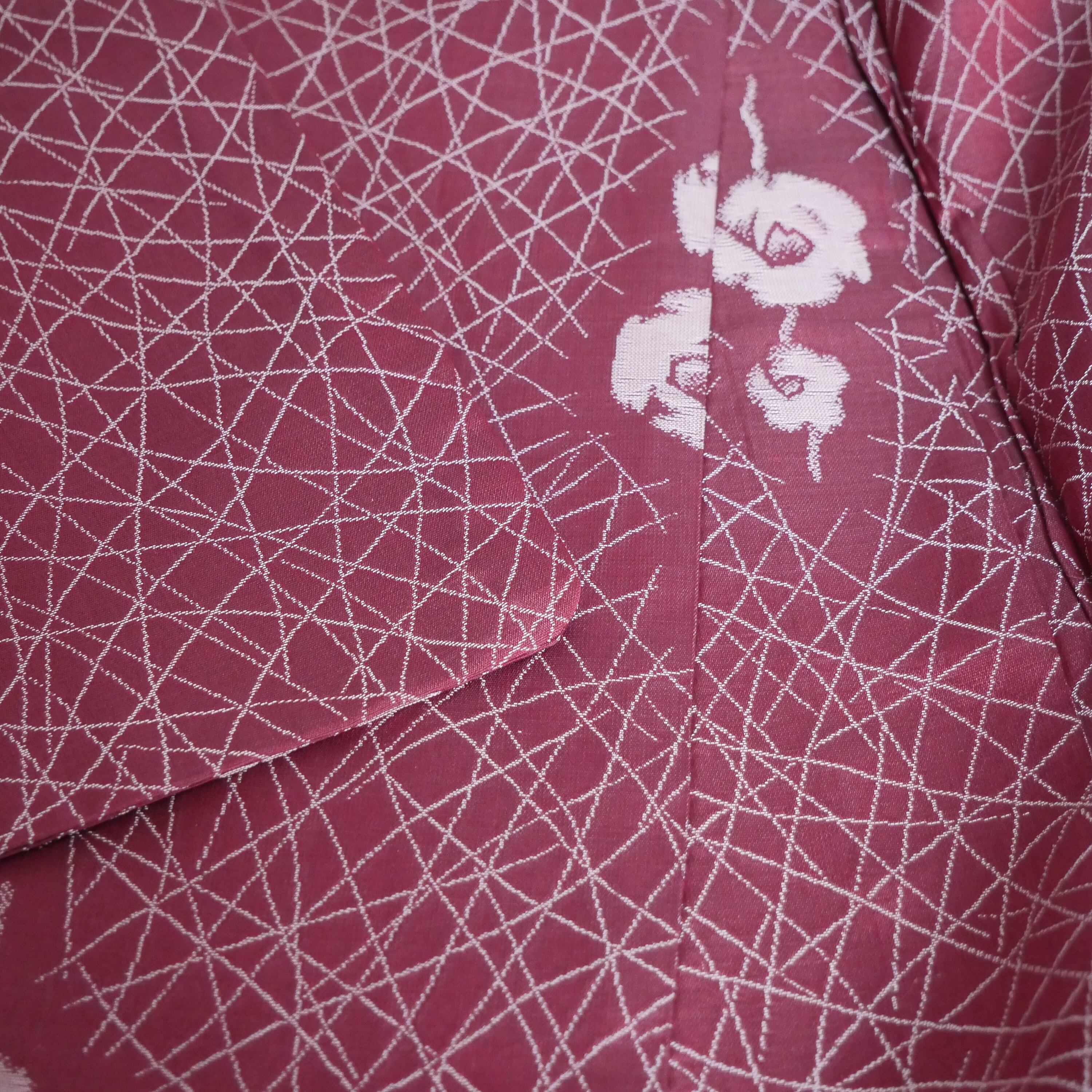 正絹 花柄 御召小紋着物 | Vintage omeshi komon kimono with flowers and lines
