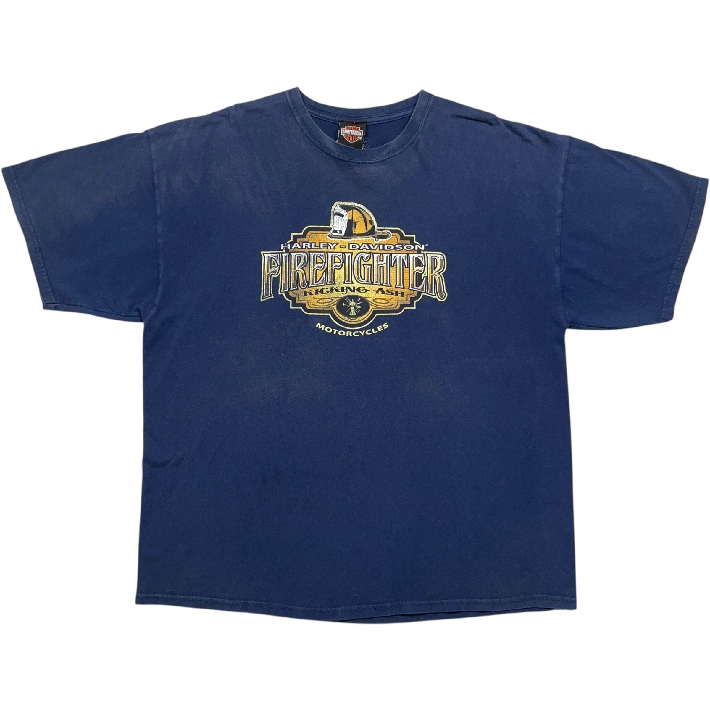 《2XL》Harley-Davidson ハーレーダビッドソン Tシャツ 両面プリント 消防士 ネイビー no.7317