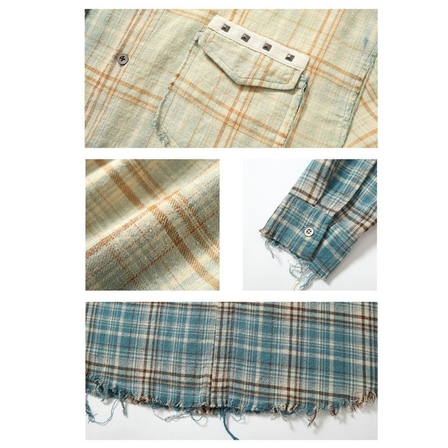 チェックダブルポケットグラデーションダメージシャツ 1col   R01877