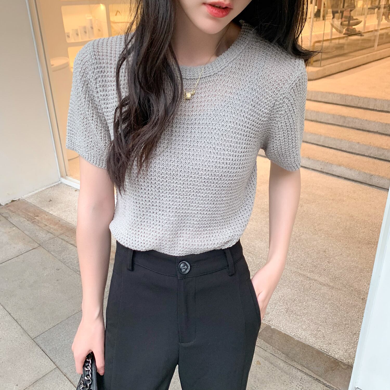 サマースタイルラウンドネックニットセーター レディースブラウス 夏物 Oネック 6Du_Shop_Women27861864625