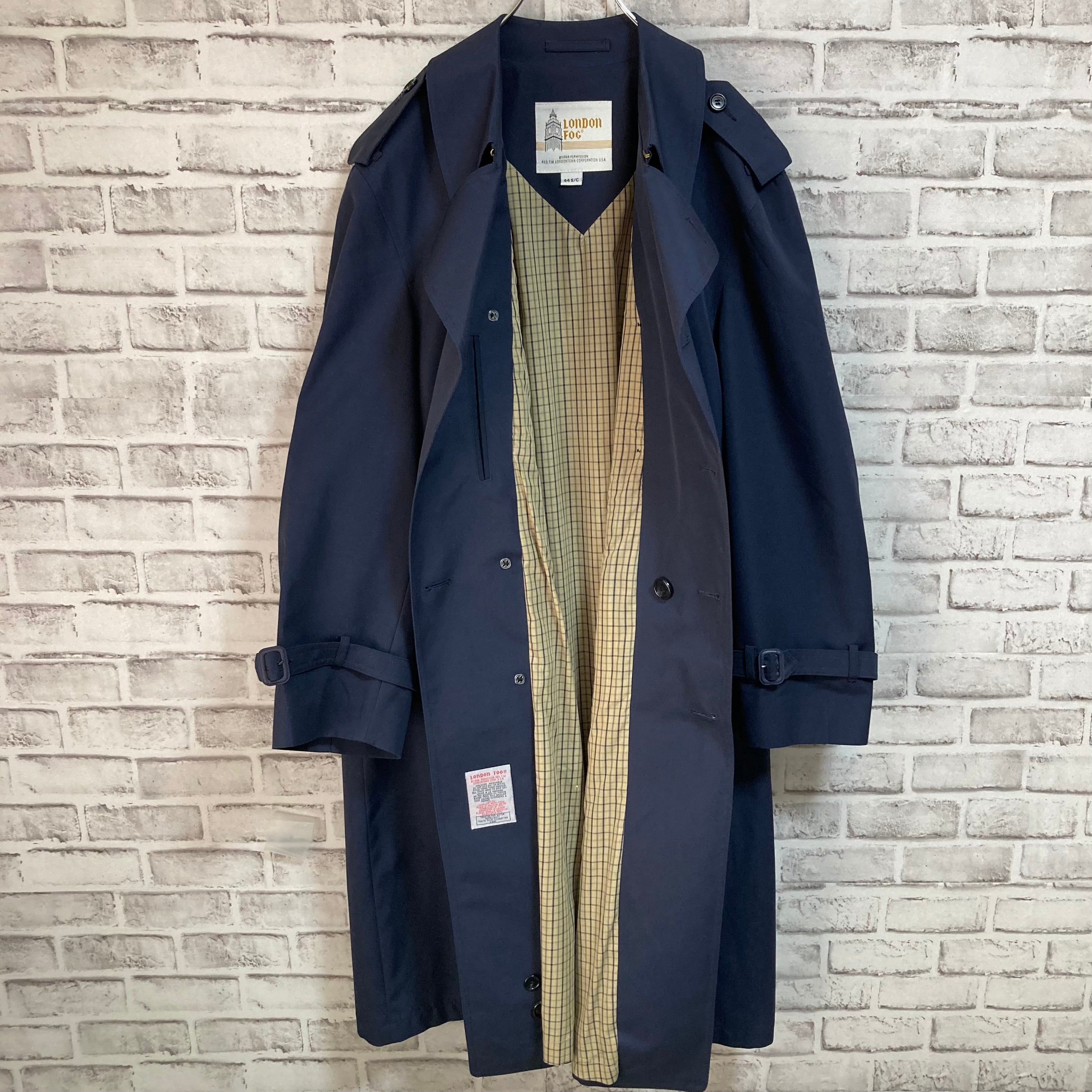 【LONDON FOG】Trench Coat L Made in CANADA ロンドンフォグ トレンチコート ロングコート カナダ製 ネイビー  ライナー チェック柄 アウター アメリカ USA 古着