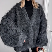 MOKE MOKE shaggy over knit CD/black