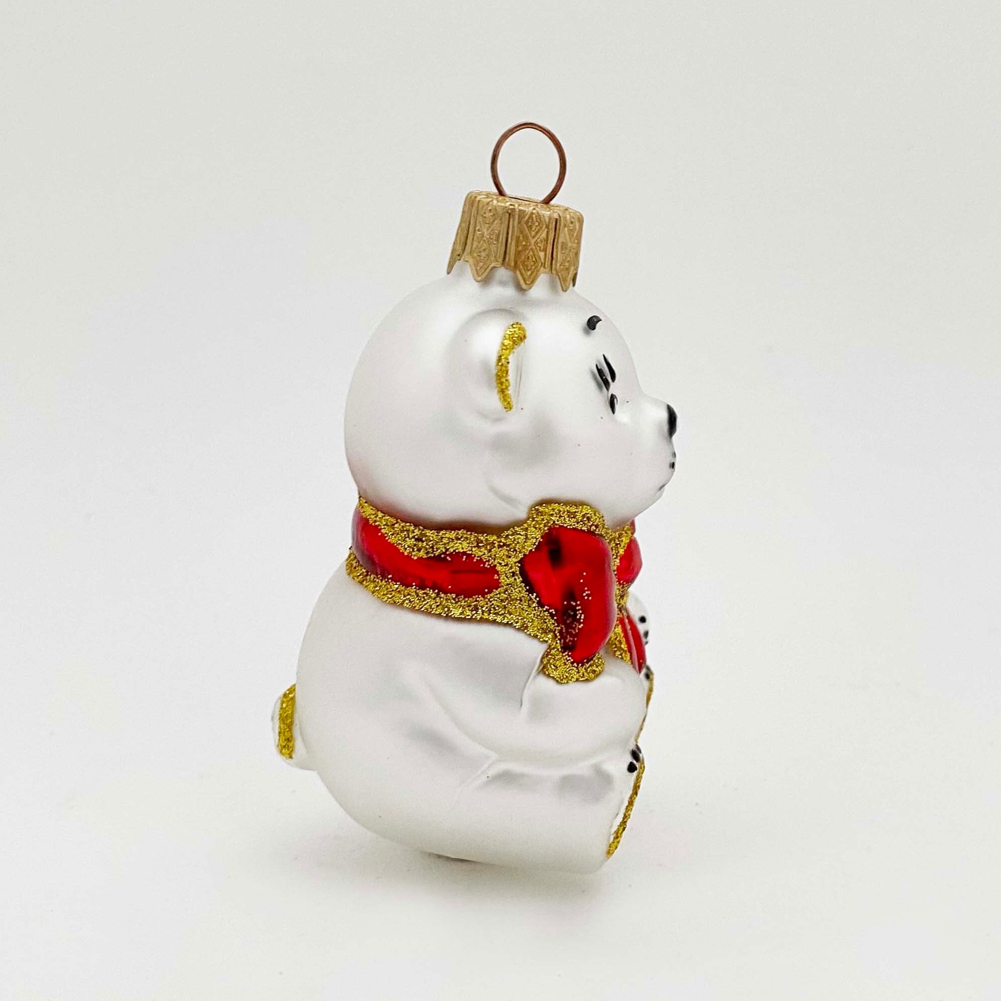 ウクライナ製 ガラスオーナメント（リボンをつけた熊）