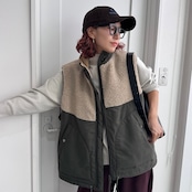 【受注予約:10月上旬入荷予定】ピーチボア切替中綿vest/カーキ