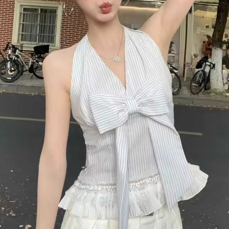 halter neck ribbon tops