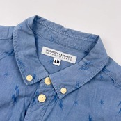 GOODHOOD X R.NEWBOLD グッドフッド×アールニューボールド イナズマ柄 BD ボタンダウン 長袖シャツ L/ブルー メンズ