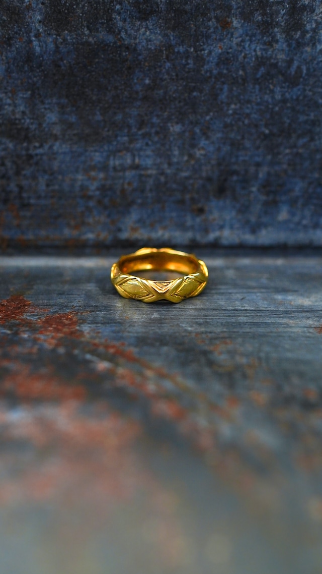 【VINTAGE】TIFFANY&Co. ティファニー イエロー ゴールド テクスチャード X バンド リング《K18 指輪 ヴィンテージ オールド メンズ》
