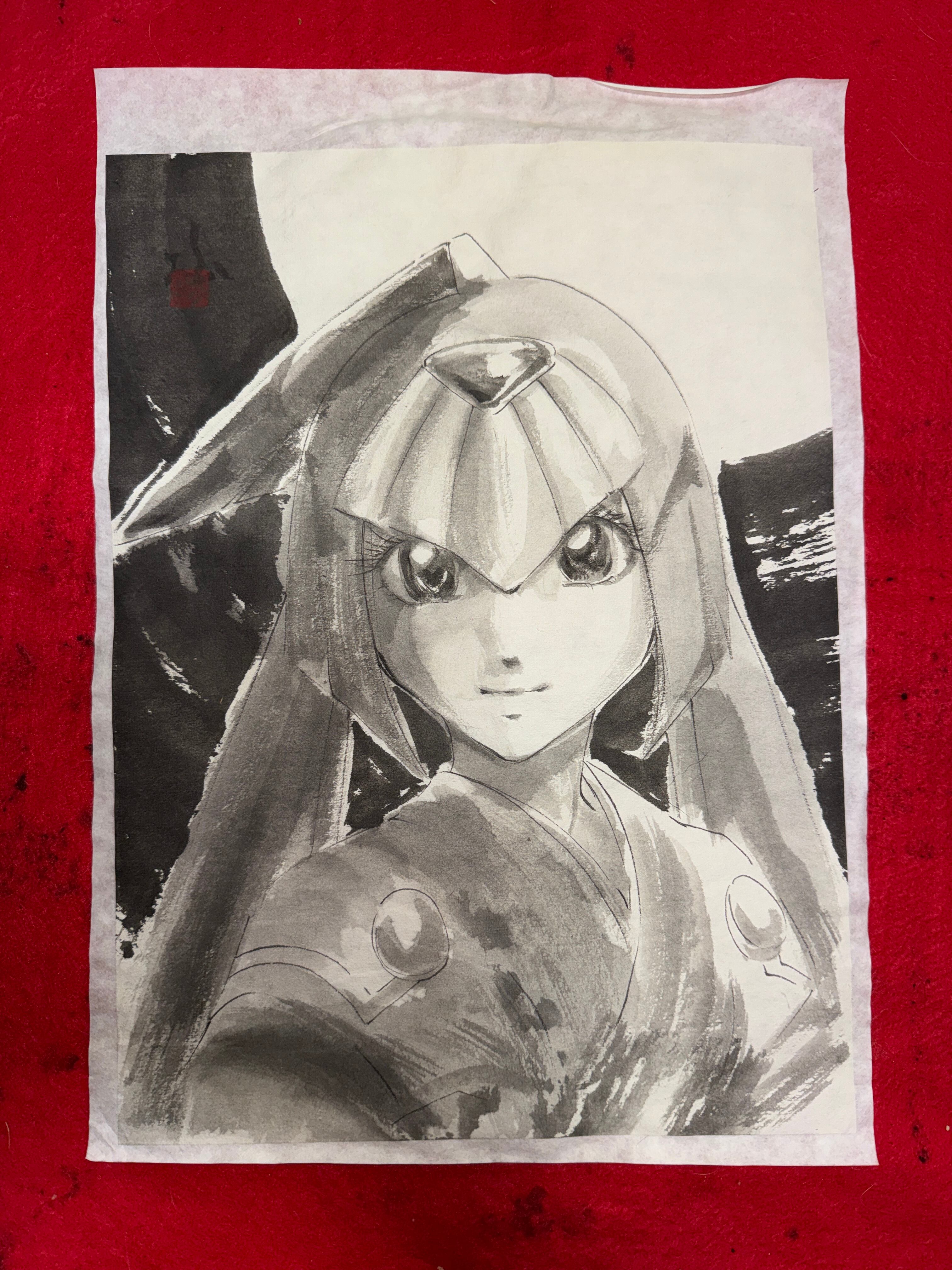 美人画 肉筆画 墨絵 水墨画 原画 現品限り #手 #花 | Pay ID
