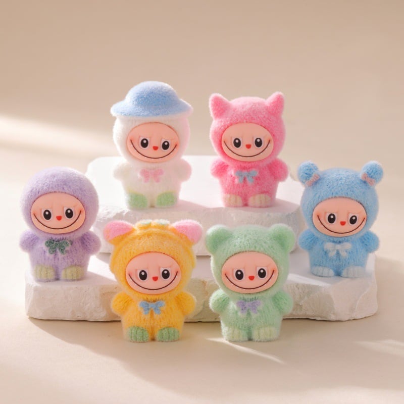 【半額・6個セット】かわいい耳のLabubu!ラブブ マカロンカラー 植毛加工 ミニフィギュア コレクションモデル 置物 超可愛い 耳が全部違うデザイン 癒し ギフト インテリア