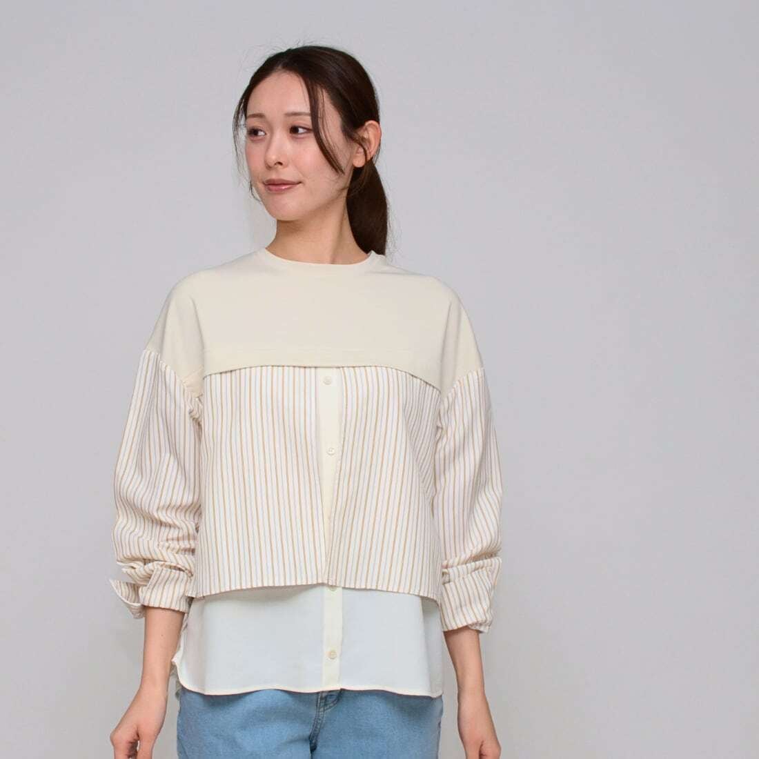 【 Praia 】3素材ミックス・ドッキングプルオーバー