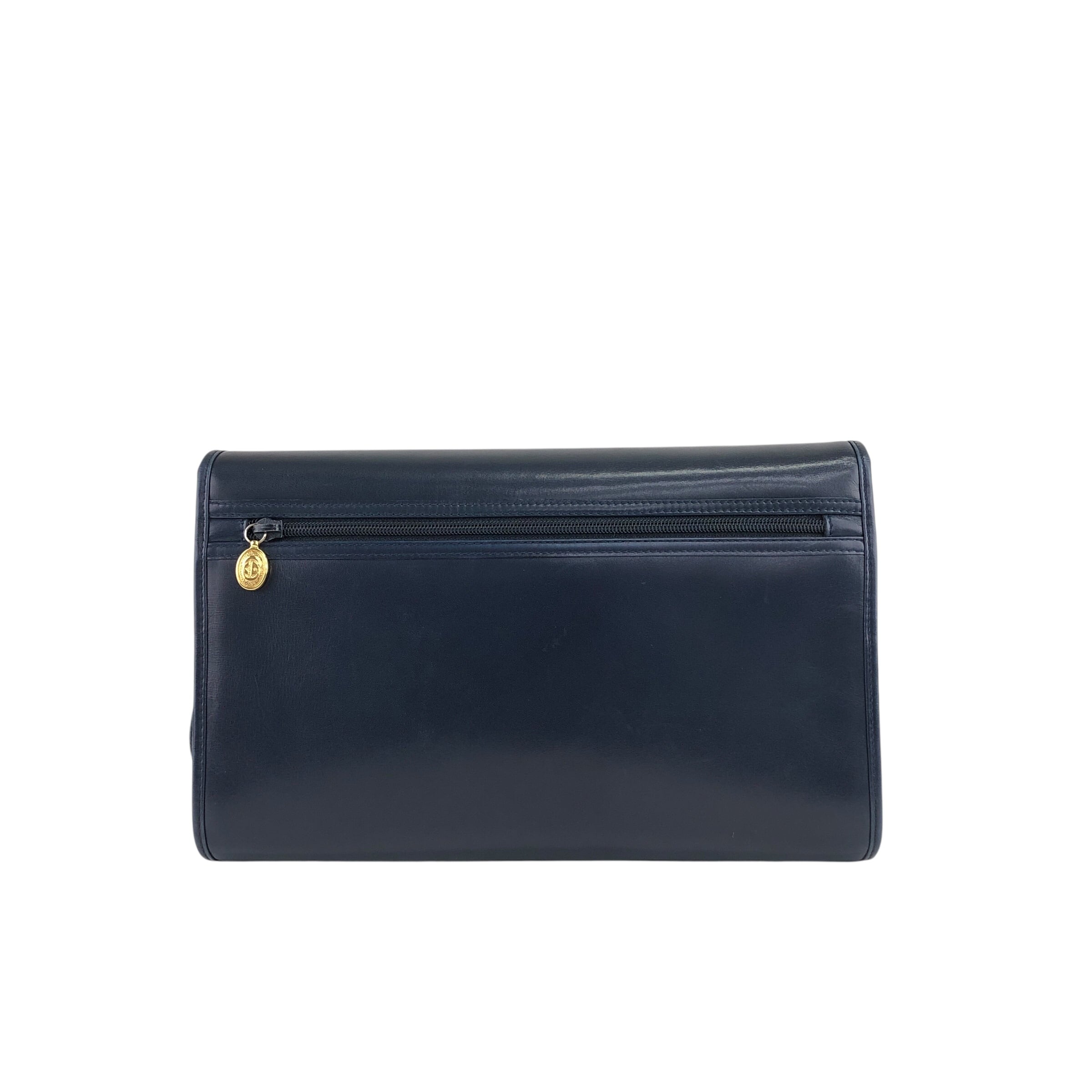 GUCCI グッチ ショルダーバッグ ネイビー ロゴ レザー vintage