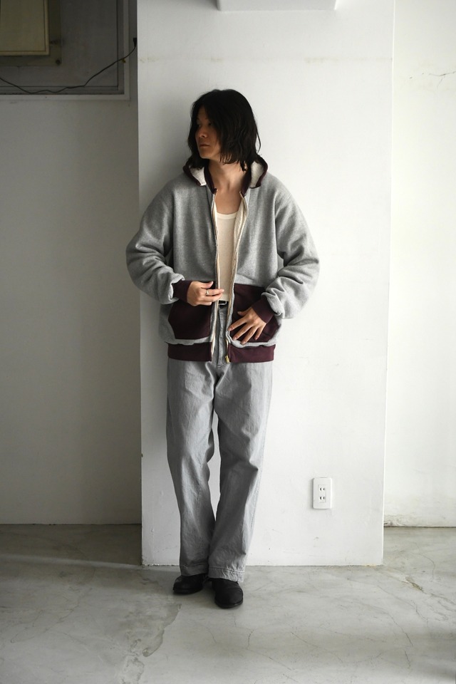 A.PRESSE / Vintage Attached Hood Zip Parka (GRAY×BURGUNDY)