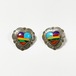 Vintage Southwestern Multicolor Stone Inlay Heart Shaped Pirced Earrings
