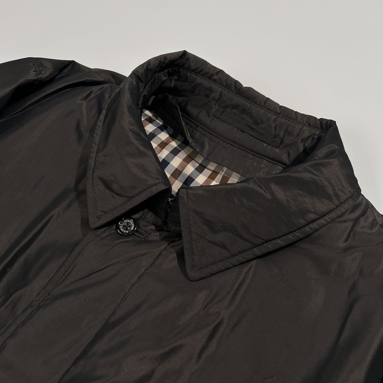 90S 美品 Aquascutum シルク ウール ステンカラーコート グレー 80年代 ビンテージ 英国製 Aquascutum アクアスキュータム