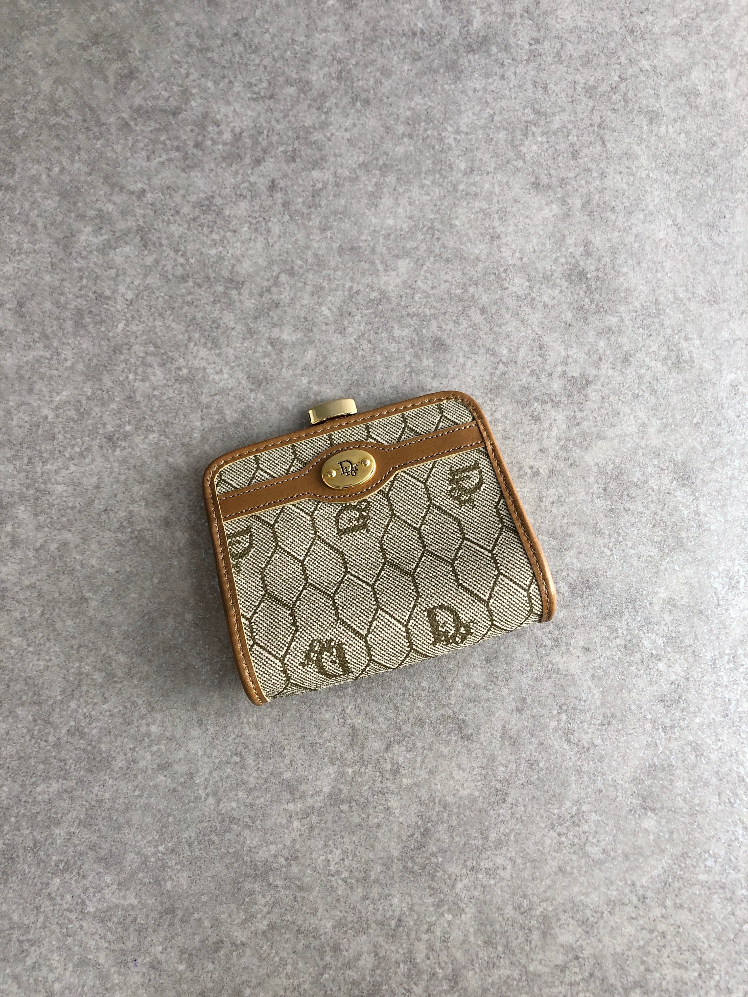 Christian Dior クリスチャン ディオール ハニカム柄 財布 ベージュ ロゴプレート PVC コインケース vintage ヴィンテージ オールド ds7dx5