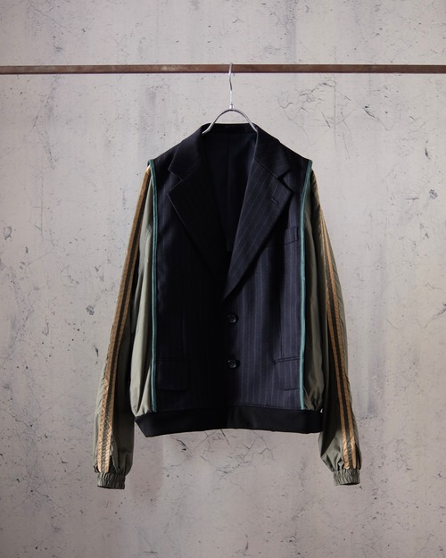 remake tailored short jacket (dark navy×green)