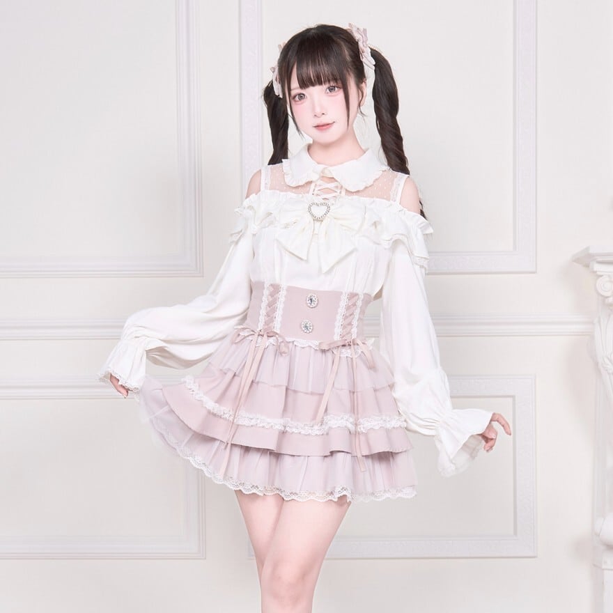 闇可愛い】クロス×ハートバックル ティアード ブラウス 地雷系