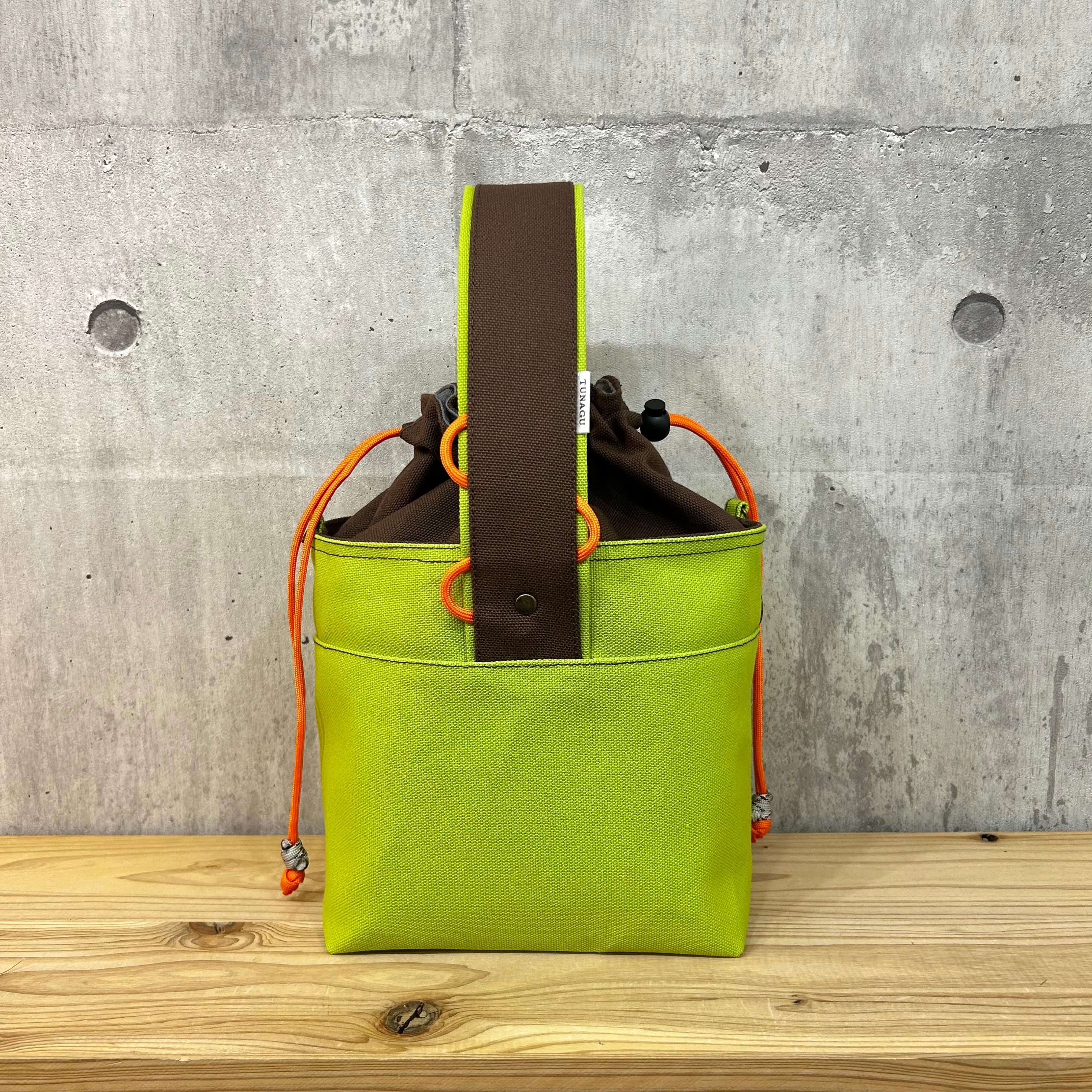 【紐なし】2025新作-* One Handle Para2WayBag *- <2WAY仕様> / ライム×焦茶