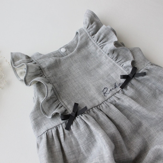 フリル ロンパース ダブルガーゼ グレー