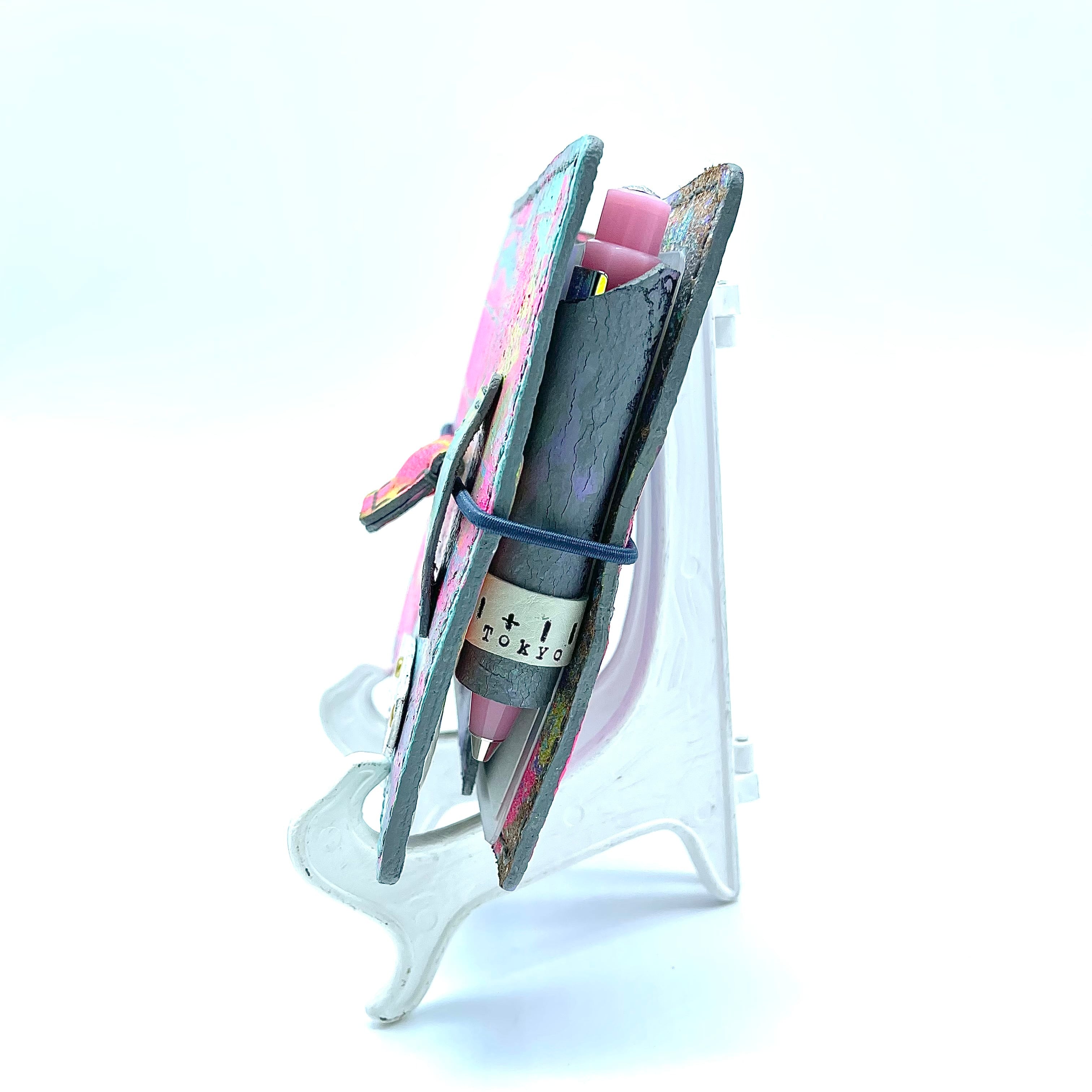 革micro5スクエアバインダー手帳 ピンクオーロラの爆発 本革