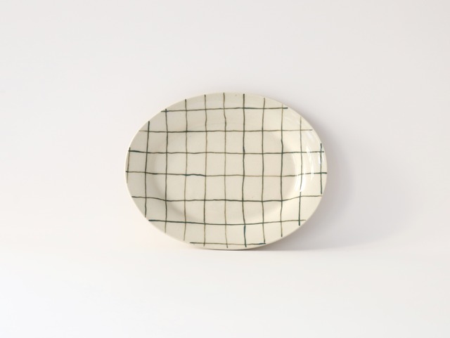 中囿義光　オーバルプレート（チェック） グリーン Ｃ