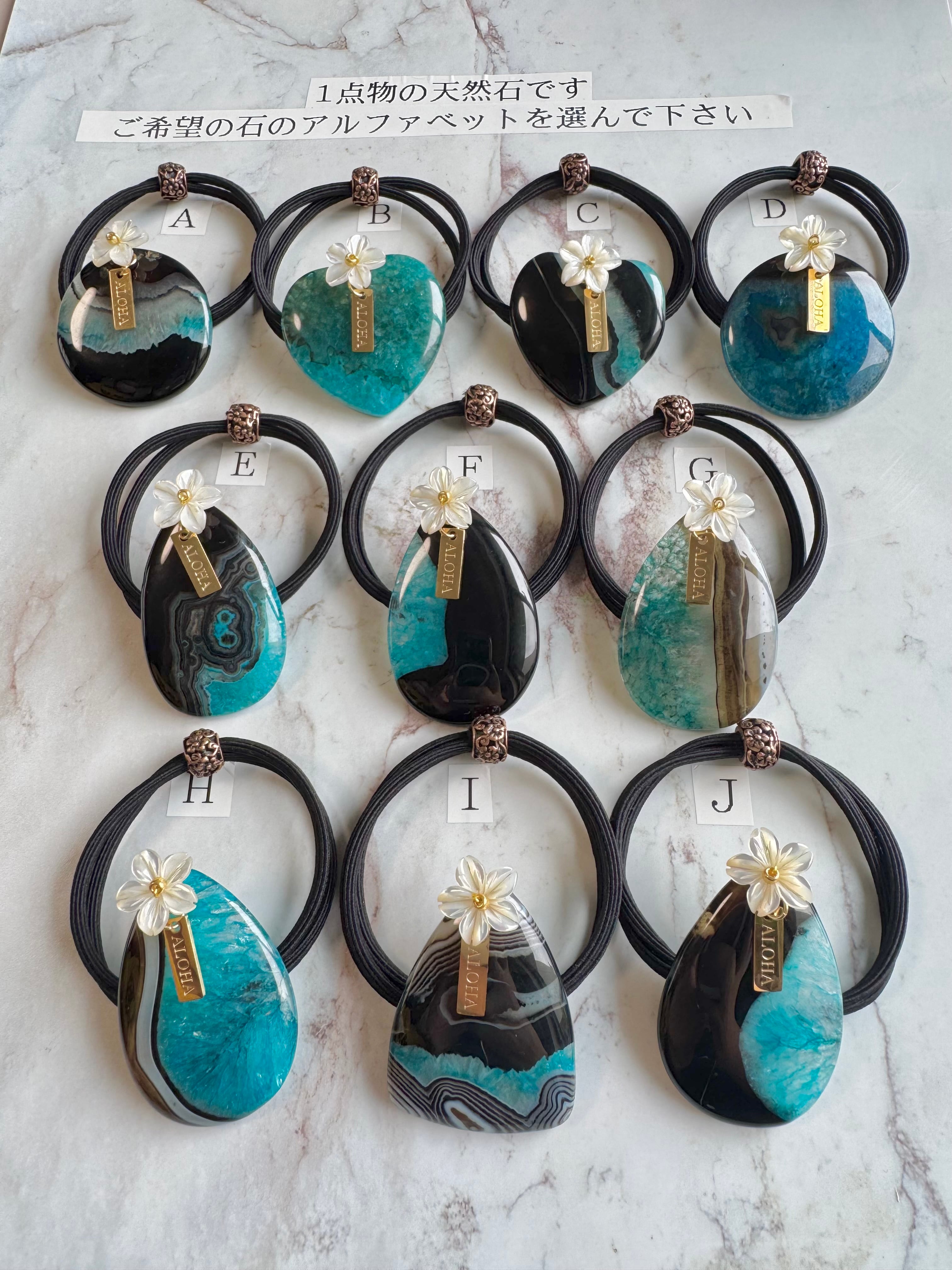 Hawaiian the sea at night blue agate×Plumeria hair accessory