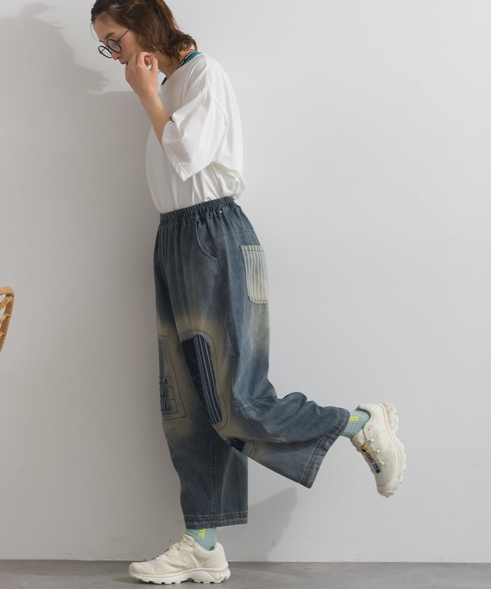 D262121 パッチワーク風ダメージデニムパンツ / Patchwork Style