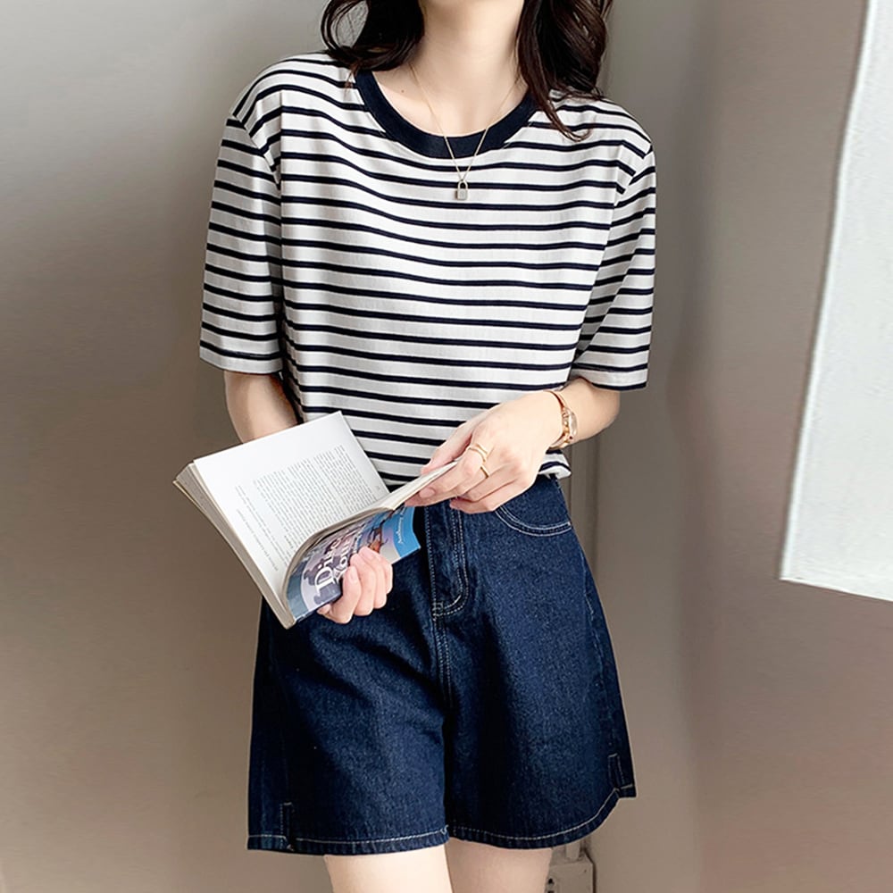 ボーダー柄 Tシャツ レディース 春夏秋 トップス 大人 きれいめ カジュアル おしゃれ かわいい レトロ パイピング 大人可愛い 大人女子