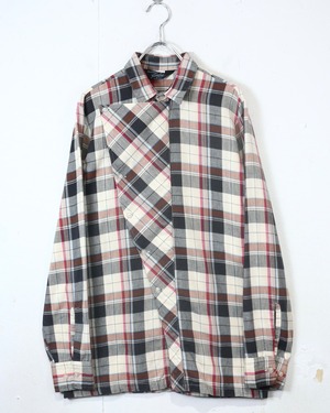 【Caka act2】“変形”Design Vintage Check Pattern L/S Shirt