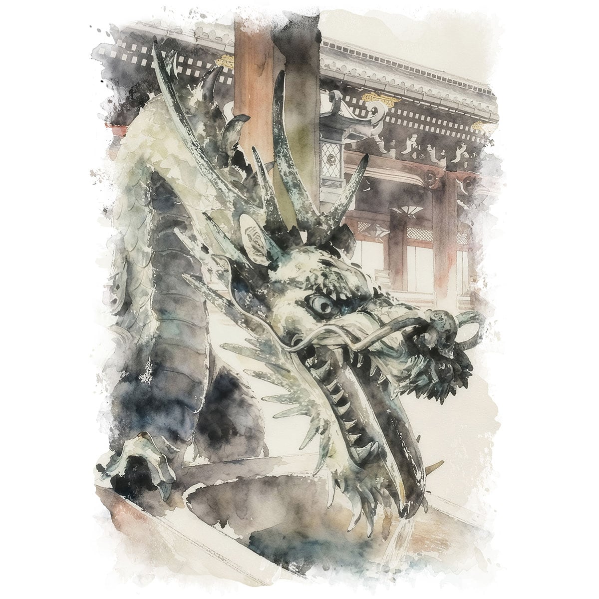 絵画 風景画 日本 京都府 東本願寺の龍 インテリアアート額付き 水彩画風 WAT1679