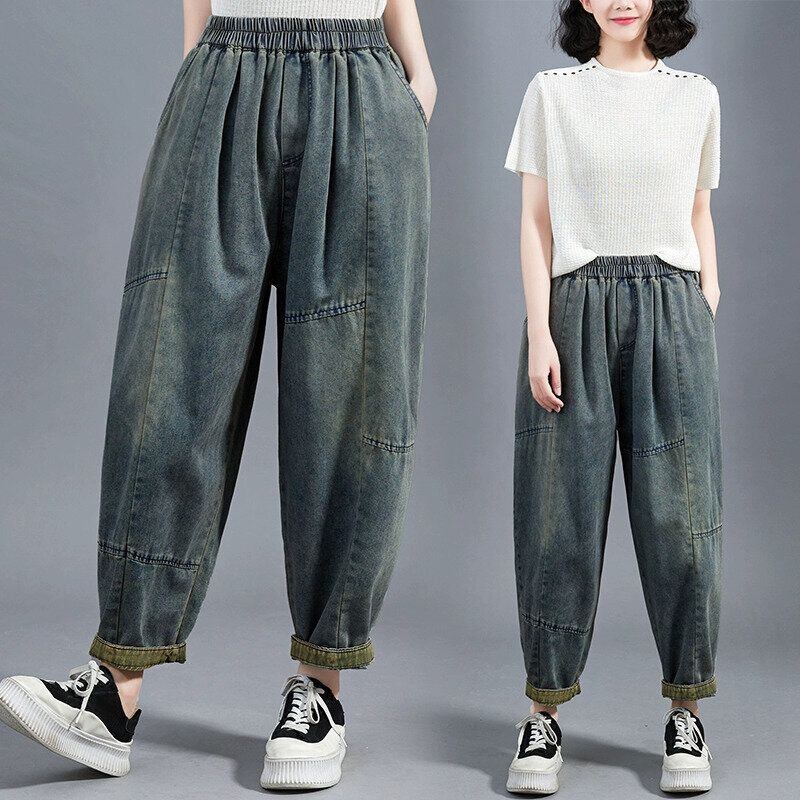 ELASTIC WAIST WIDE LEG DENIM PANTS 1color M-14494
