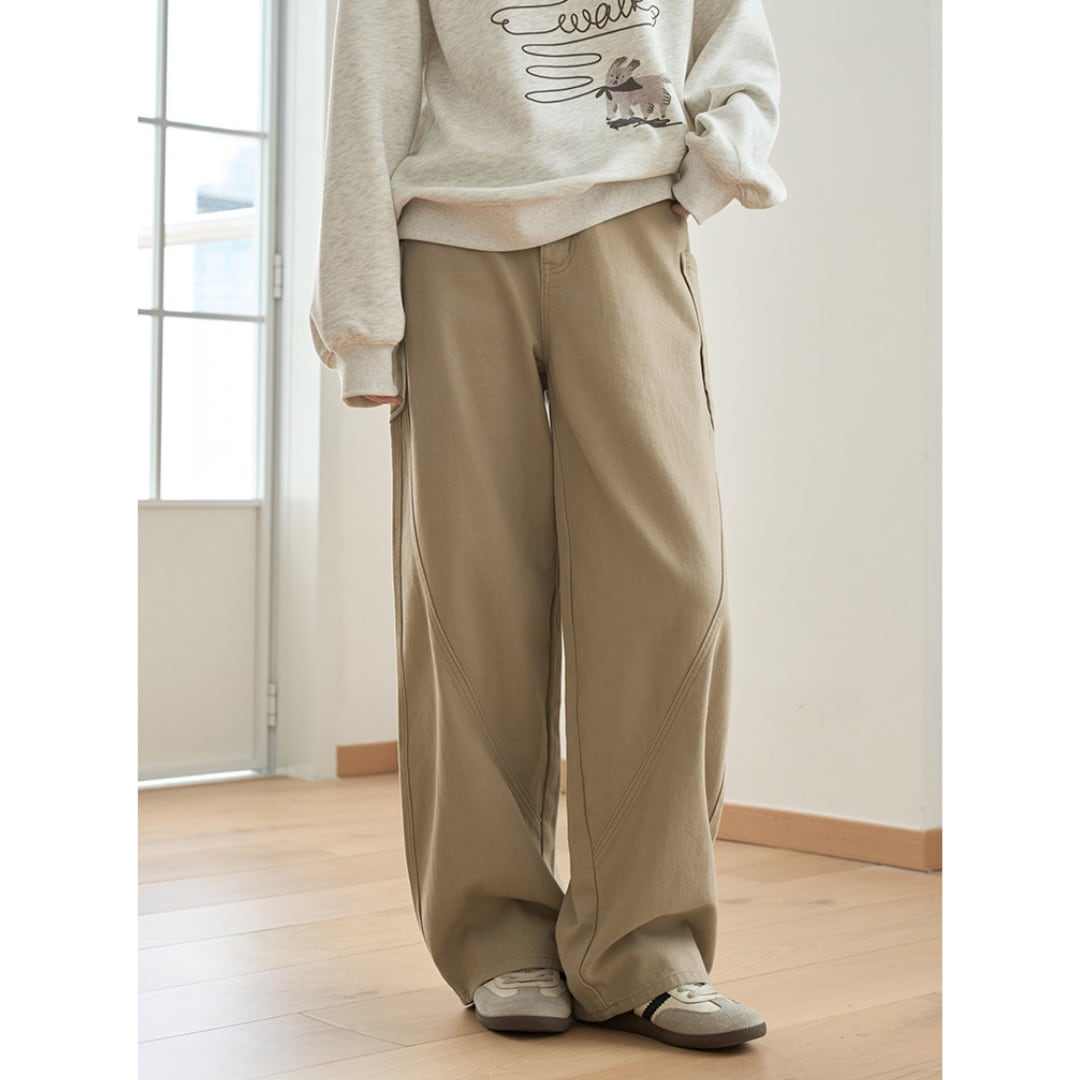 cotton wide pants with stitch detail